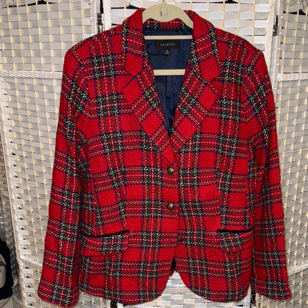 Talbots Vibrant Red Plaid Blazer